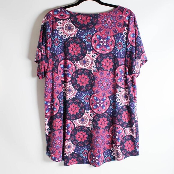 LuLaRoe Irma Tunic Top Pink Purple Blue Medallion Mandala Print - P2P 22" - Picture 2 of 6